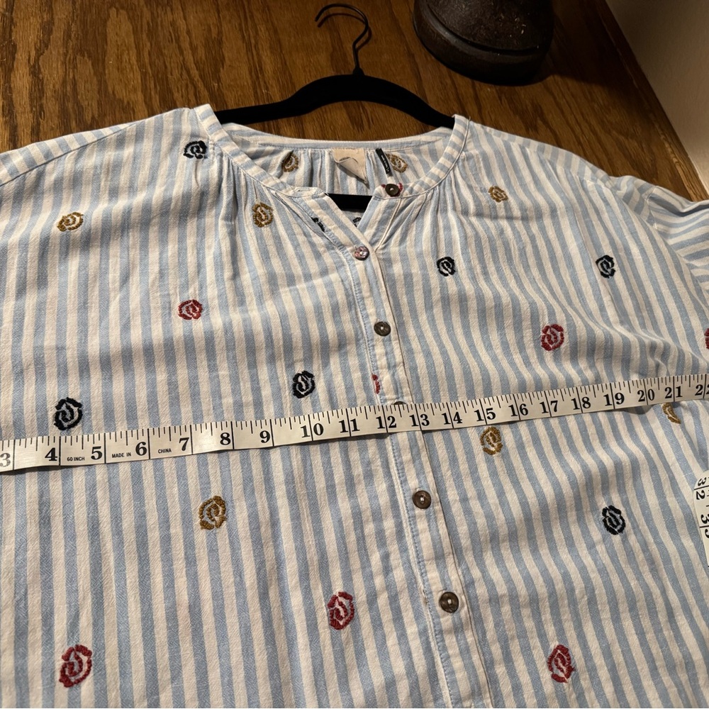 Anthropologie Akemi + Kin Stripe
Button-Up Blouse with Embroidered Accents - Picture 7 of 9
